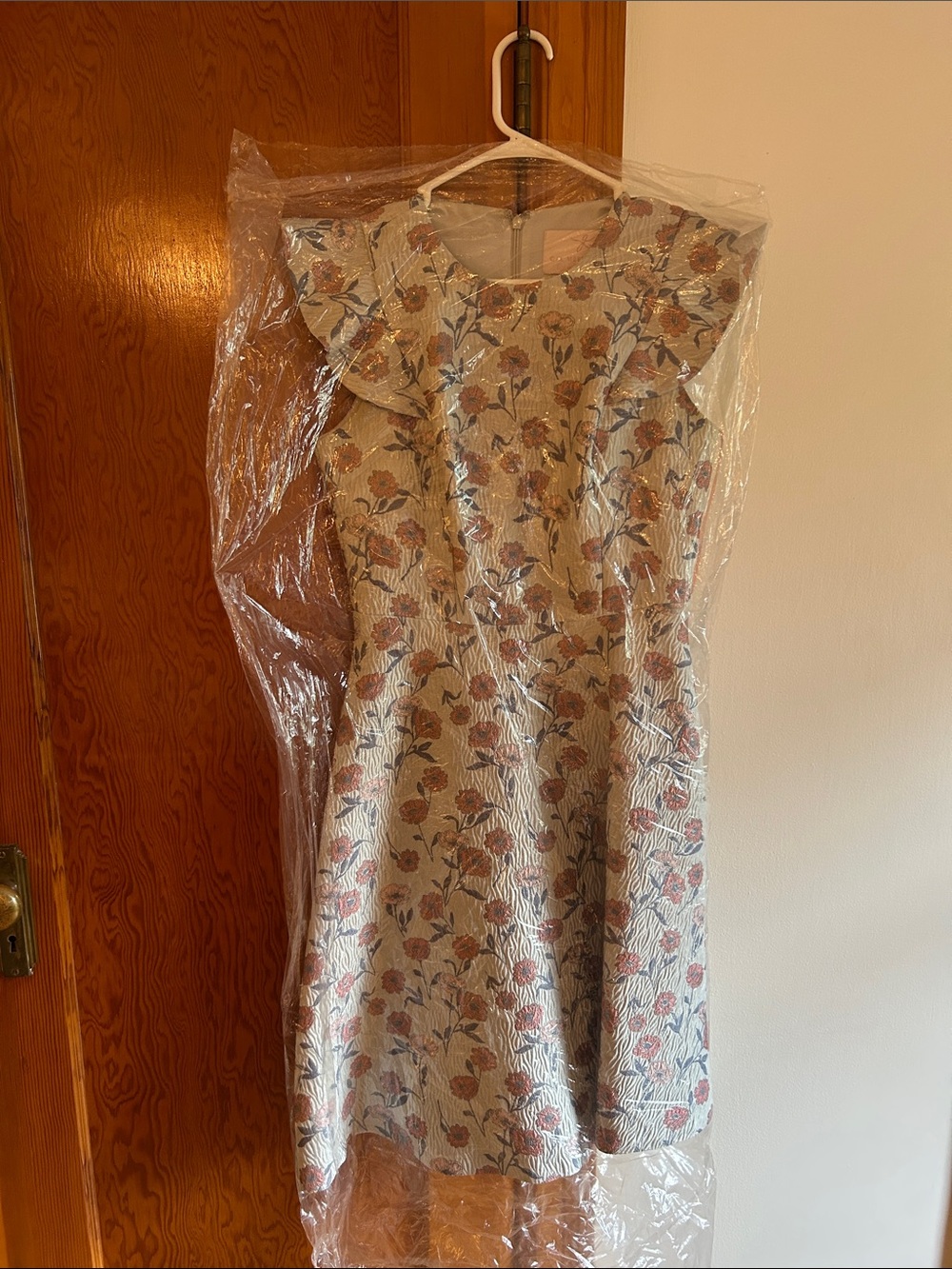 Floral Ruffle Cap Sleeve Dress - Cream with Pink & Green